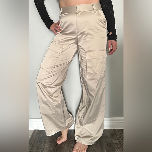 ZARA Satin Cargo Pants size Medium - New without Tags - Picture 3 of 8